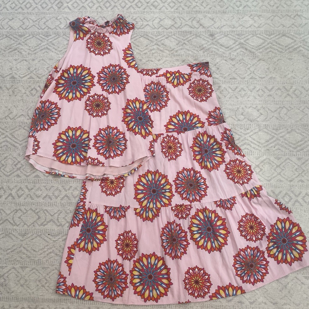 Gibson Look Size Medium Set Pink Multi Top And Skirt Stretchy With Pockets